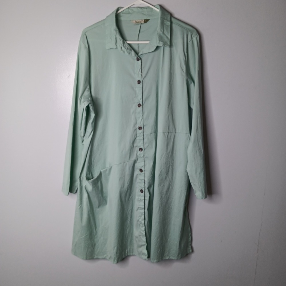 Chalet Tunic Dress Womens Size XL Mint Green Lagenlook Quiet Luxury Minimalist